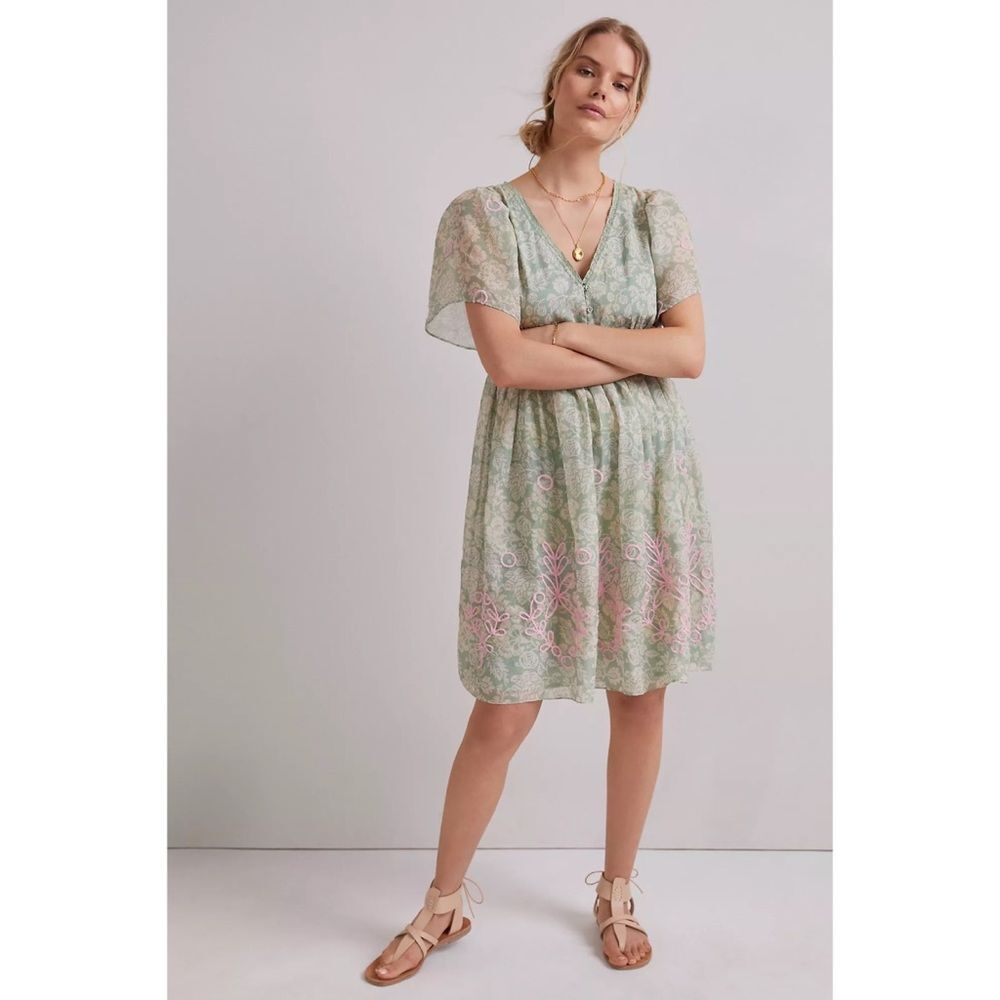 Anthropologie Trellis Embroidered Mini Dress